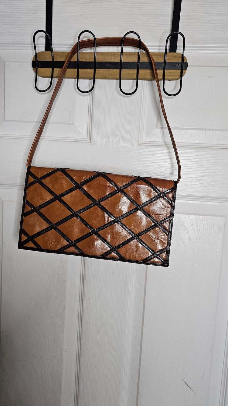 Vintage Italian Leather Lattice Grid Shoulder Bag Made Expressly for Bamberger's